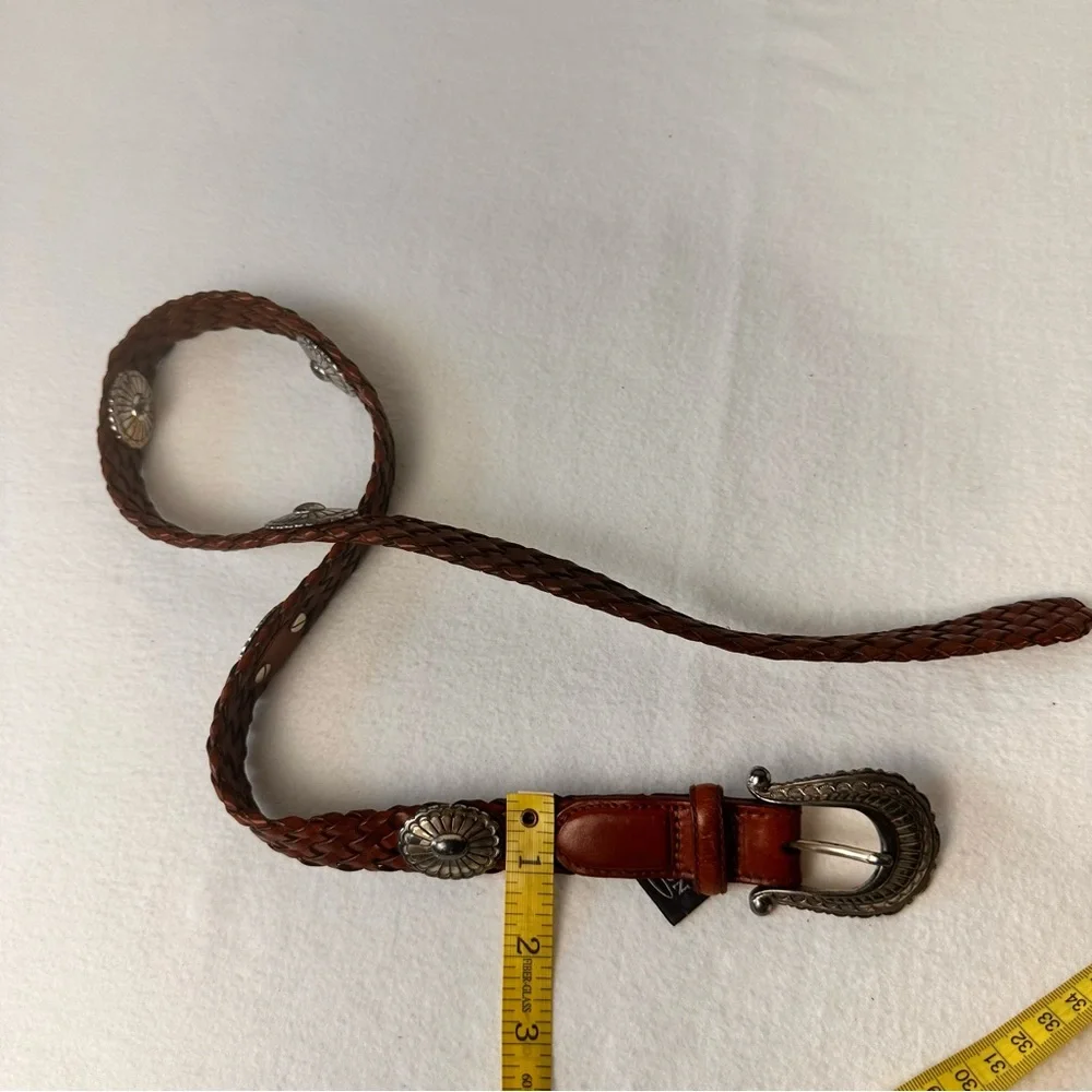 Braided Leather Western Belt  women Brown Brighton Leather Size M Vintage